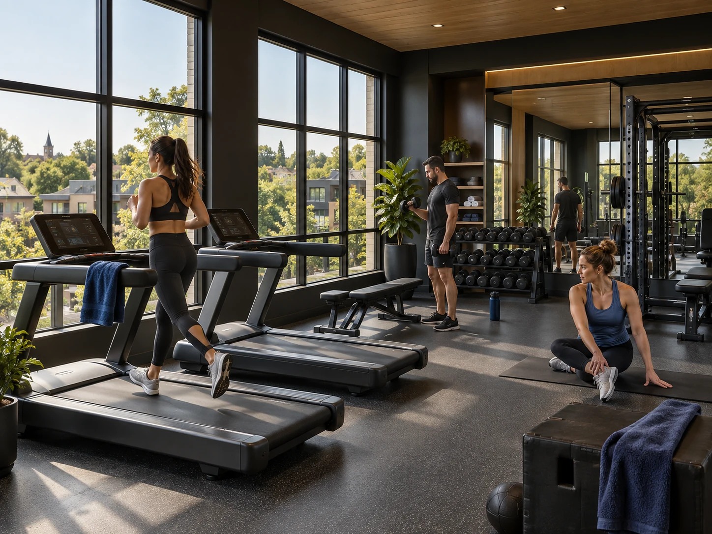 Fitness center concept with cardio and strength training equipment